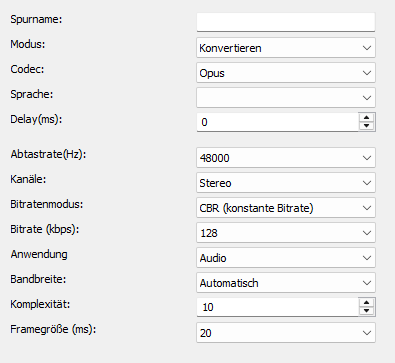 Opus Codec Einstellungen