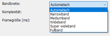Opus Bandbreiten Einstellungen
