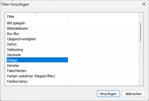 Delogo Filter hinzufügen
