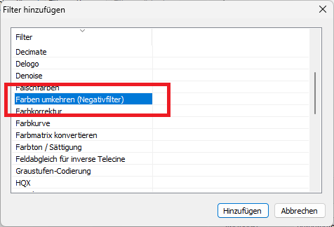 Farbe umkehren Filter hinzufügen