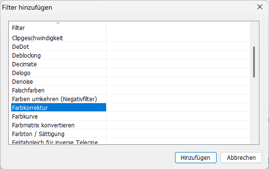 Farbkorrektur Filter hinzufügen