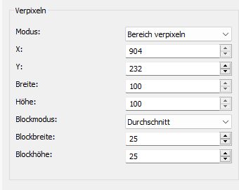 Verpixeln Filter Einstellungen