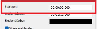 Startzeit der Einblende