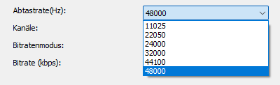 Vorbis Codec: Abtastraten Einstellung
