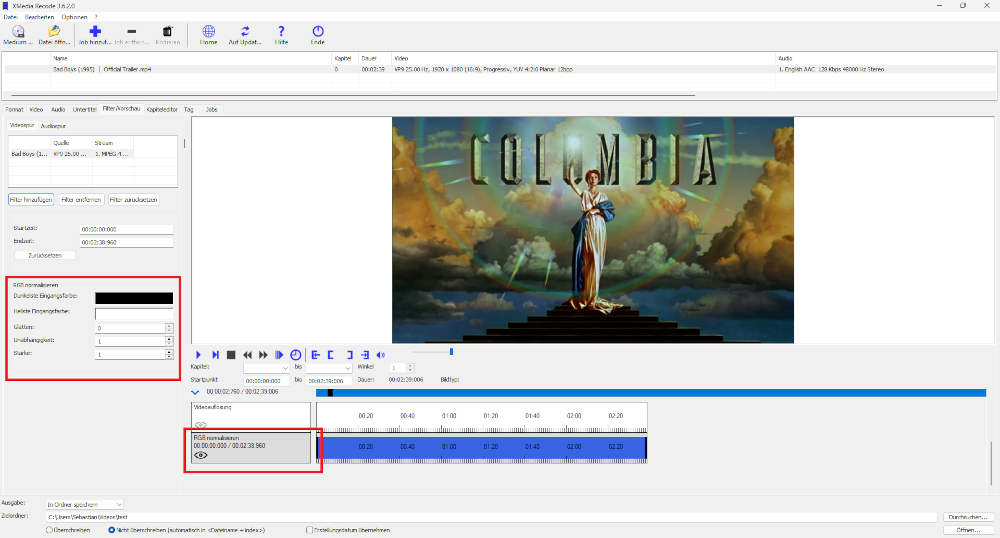 RGB normalisieren Einstellungen